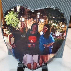 Heart Shaped Slate Rock Stone Photo Plaque Custom Made